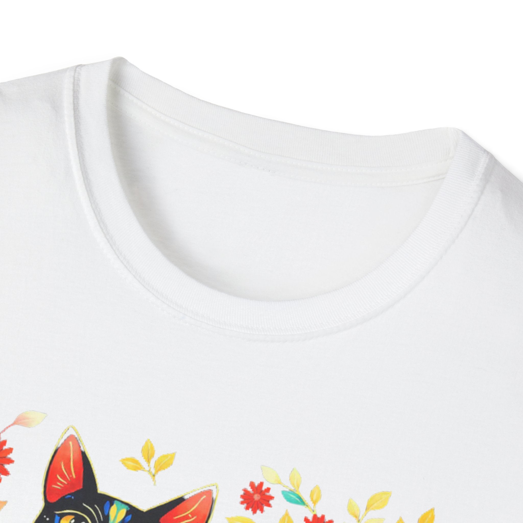 Floral Folk Art Cat T-Shirt — Colorful Boho Cat Tee