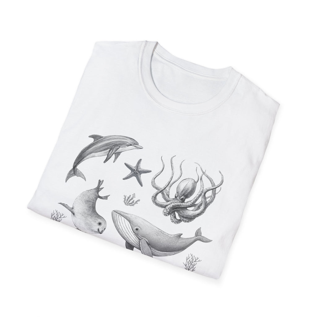 Ocean Wildlife T-Shirt — Monochrome Marine Life Design