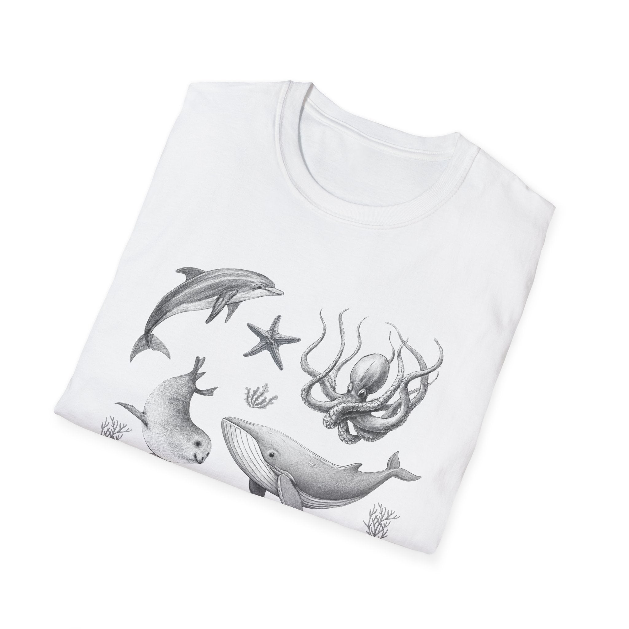 Ocean Wildlife T-Shirt — Monochrome Marine Life Design