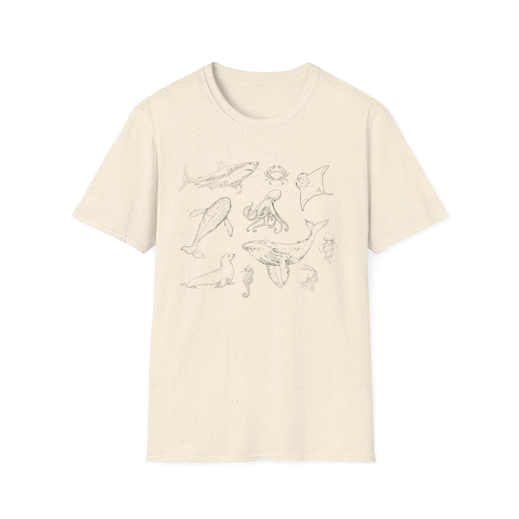Marine Life Sketch T-Shirt — Minimal Ocean Creatures Illustration