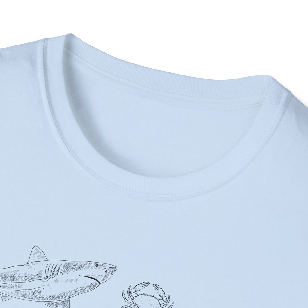 Marine Life Sketch T-Shirt — Minimal Ocean Creatures Illustration