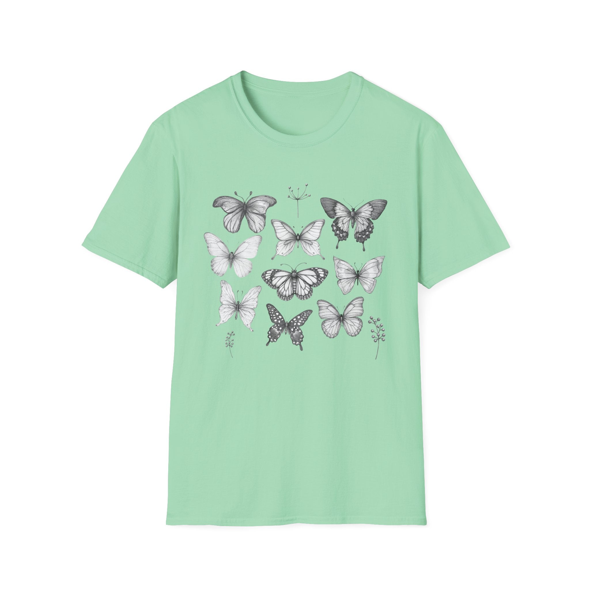 Butterfly Sketch Grid T-Shirt — Vintage Botanical Insect Tee