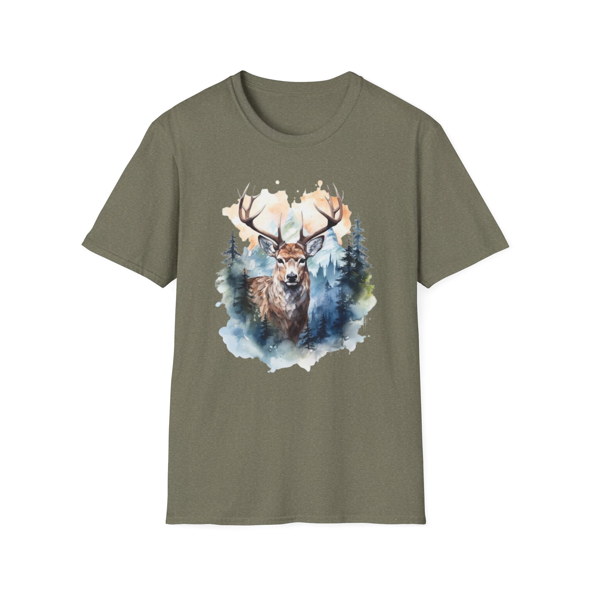 Deer Forest Watercolor T-Shirt — Majestic Stag Woodland Graphic Tee