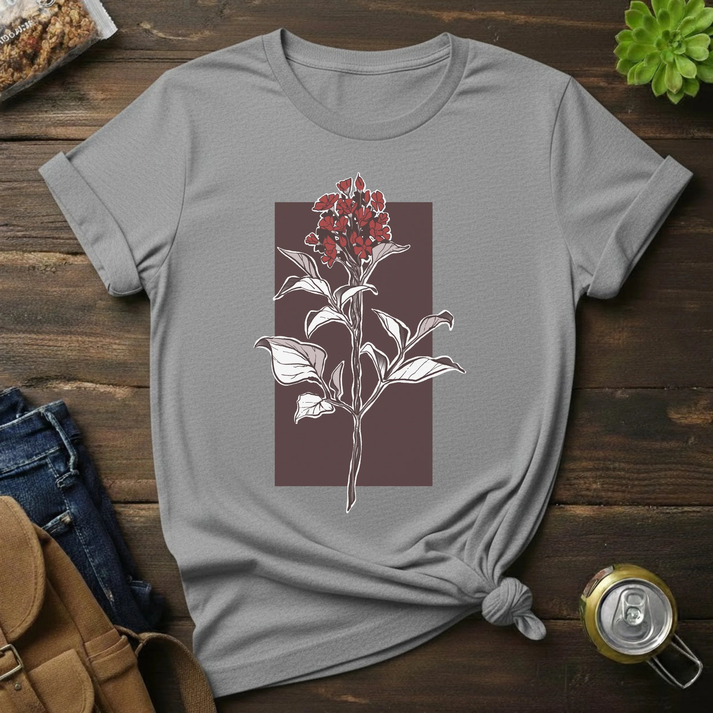 Botanical Floral T‑Shirt — Vintage Red Canna Lily Graphic