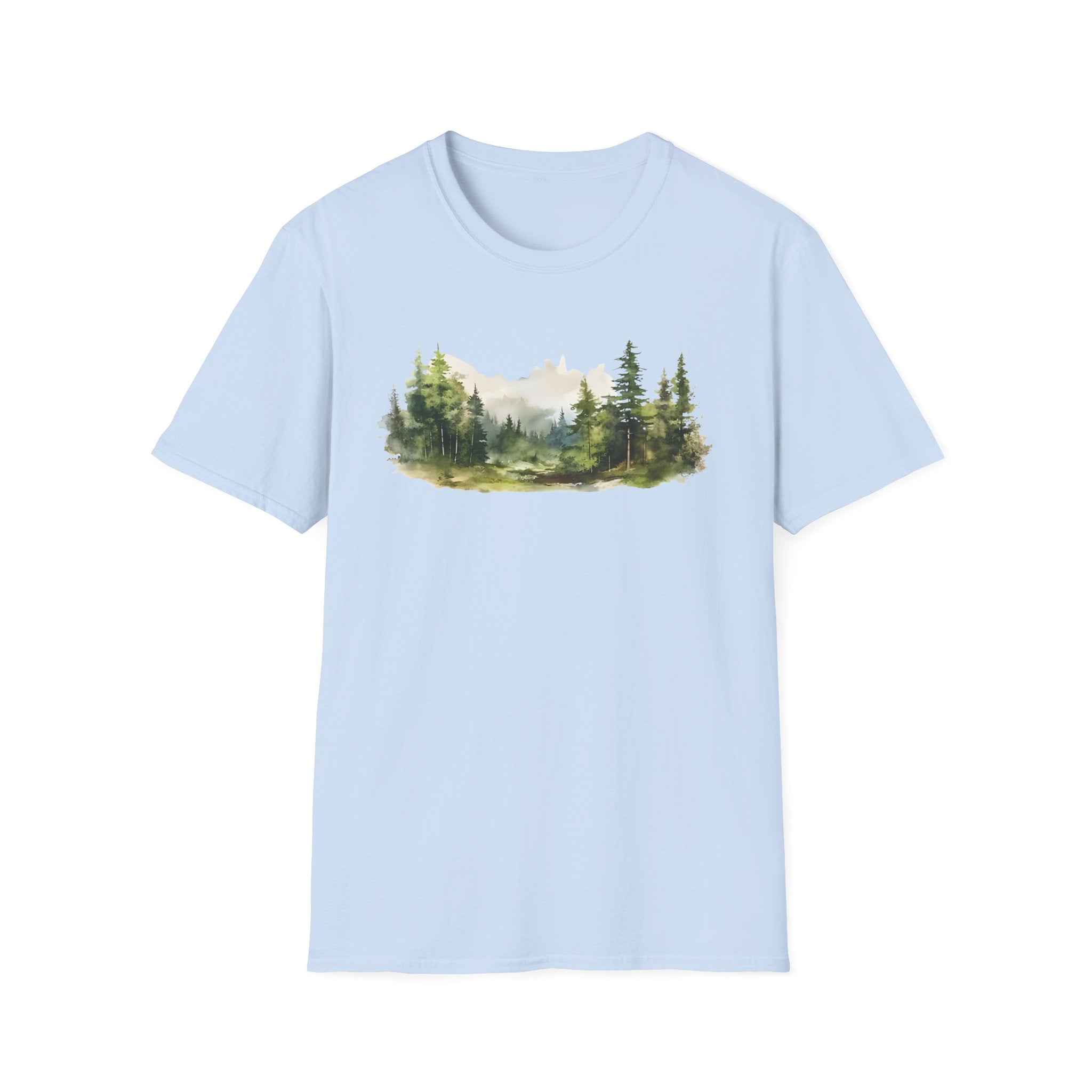 Nature Watercolor Forest T-Shirt — Mountain Pines Scenic Tee
