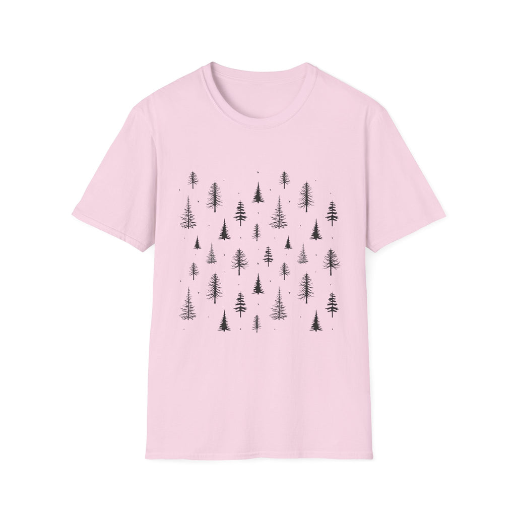 Pine Grove Minimalist Tee — Hand-Drawn Forest Trees T-Shirt