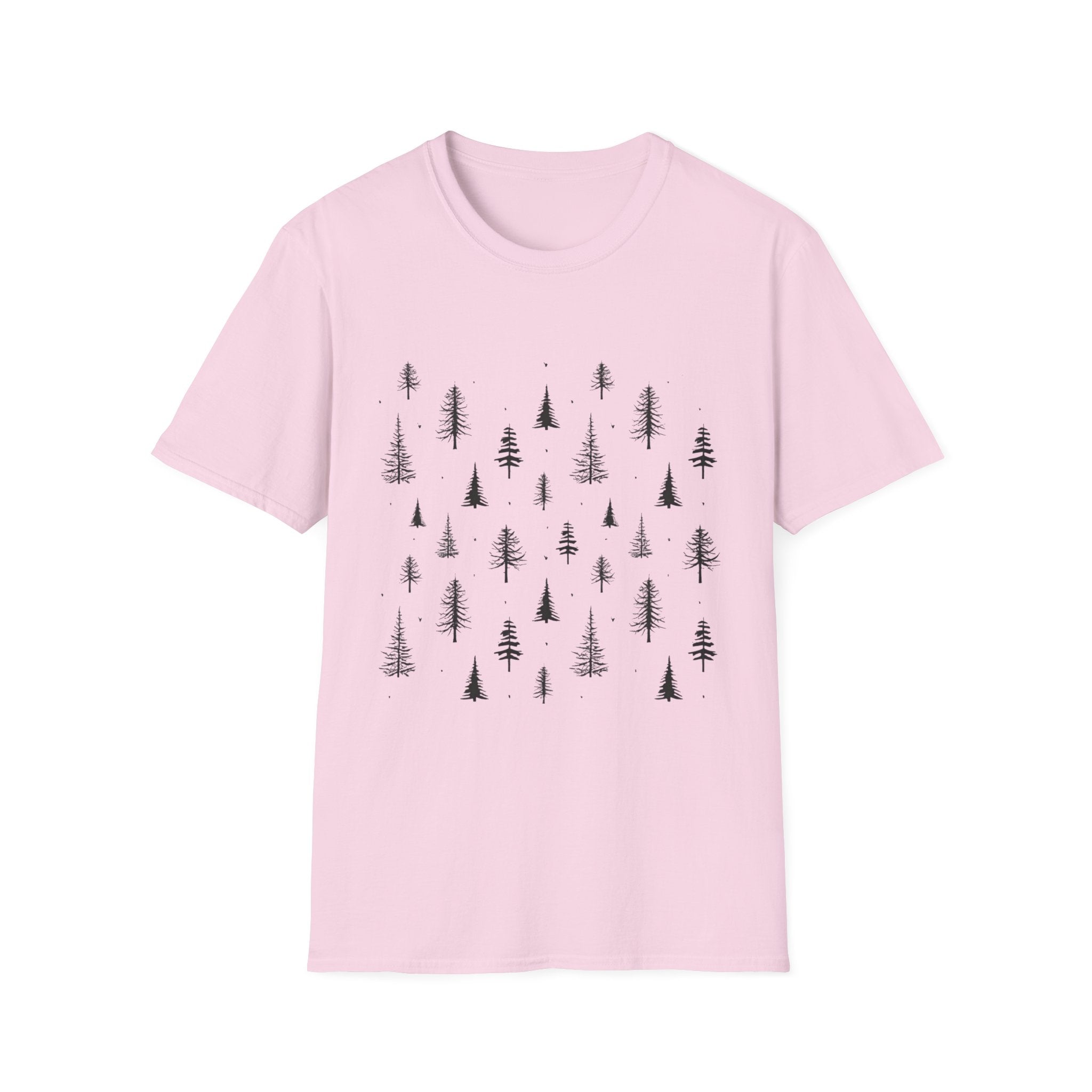 Pine Grove Minimalist Tee — Hand-Drawn Forest Trees T-Shirt