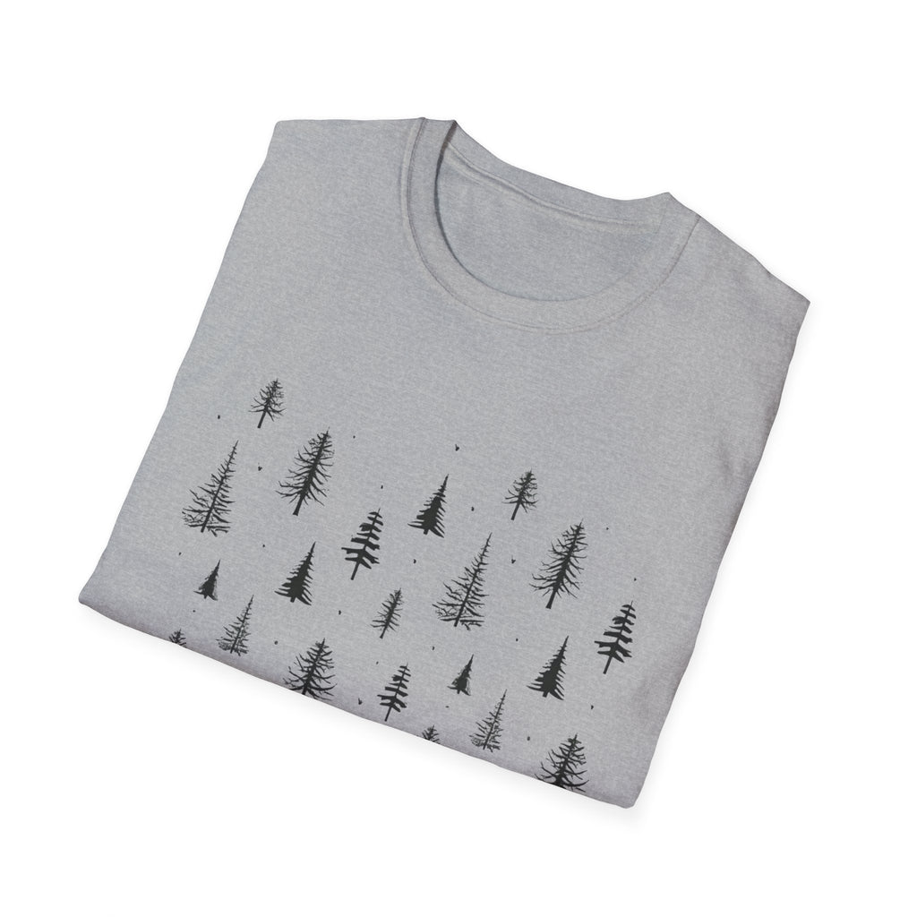 Pine Grove Minimalist Tee — Hand-Drawn Forest Trees T-Shirt