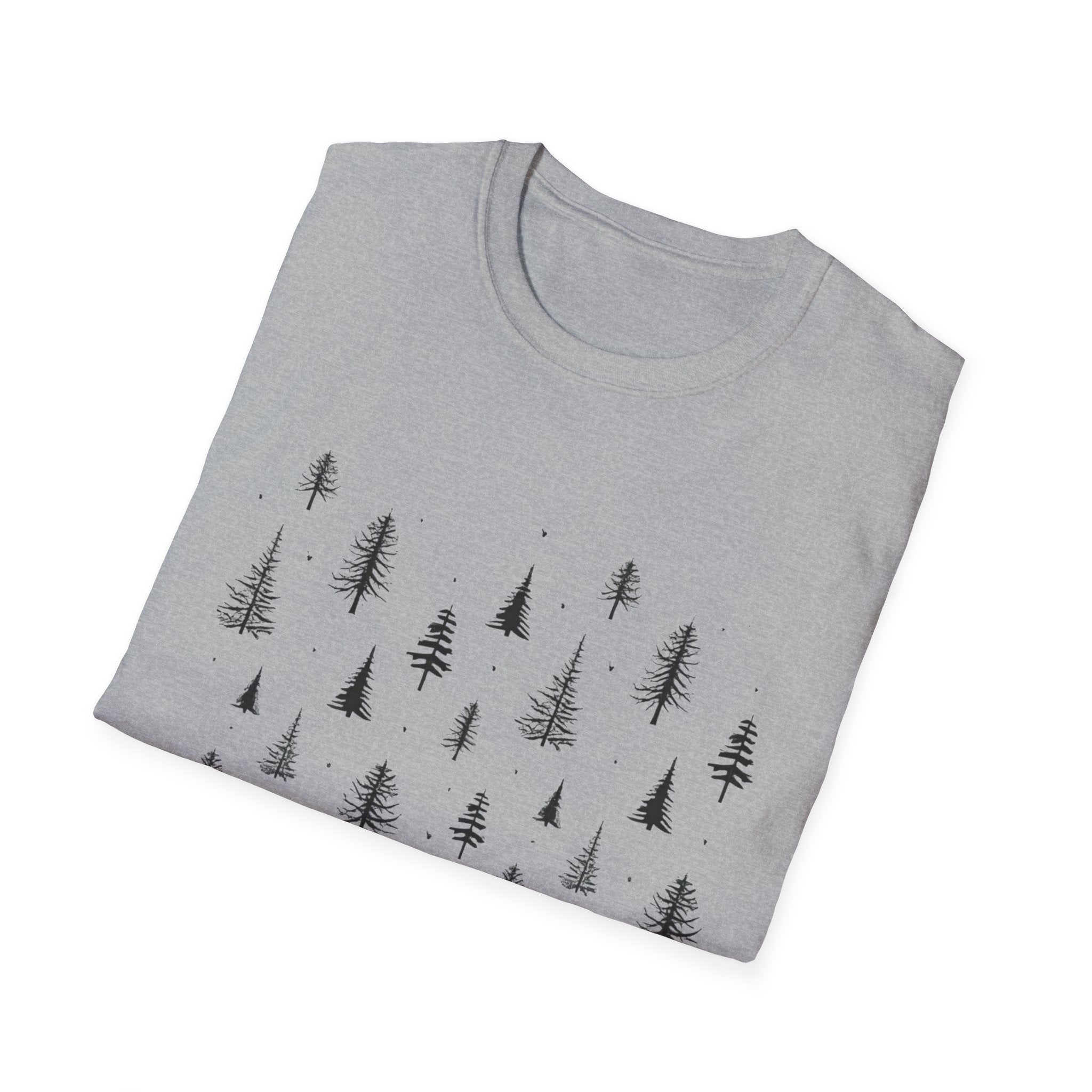 Pine Grove Minimalist Tee — Hand-Drawn Forest Trees T-Shirt