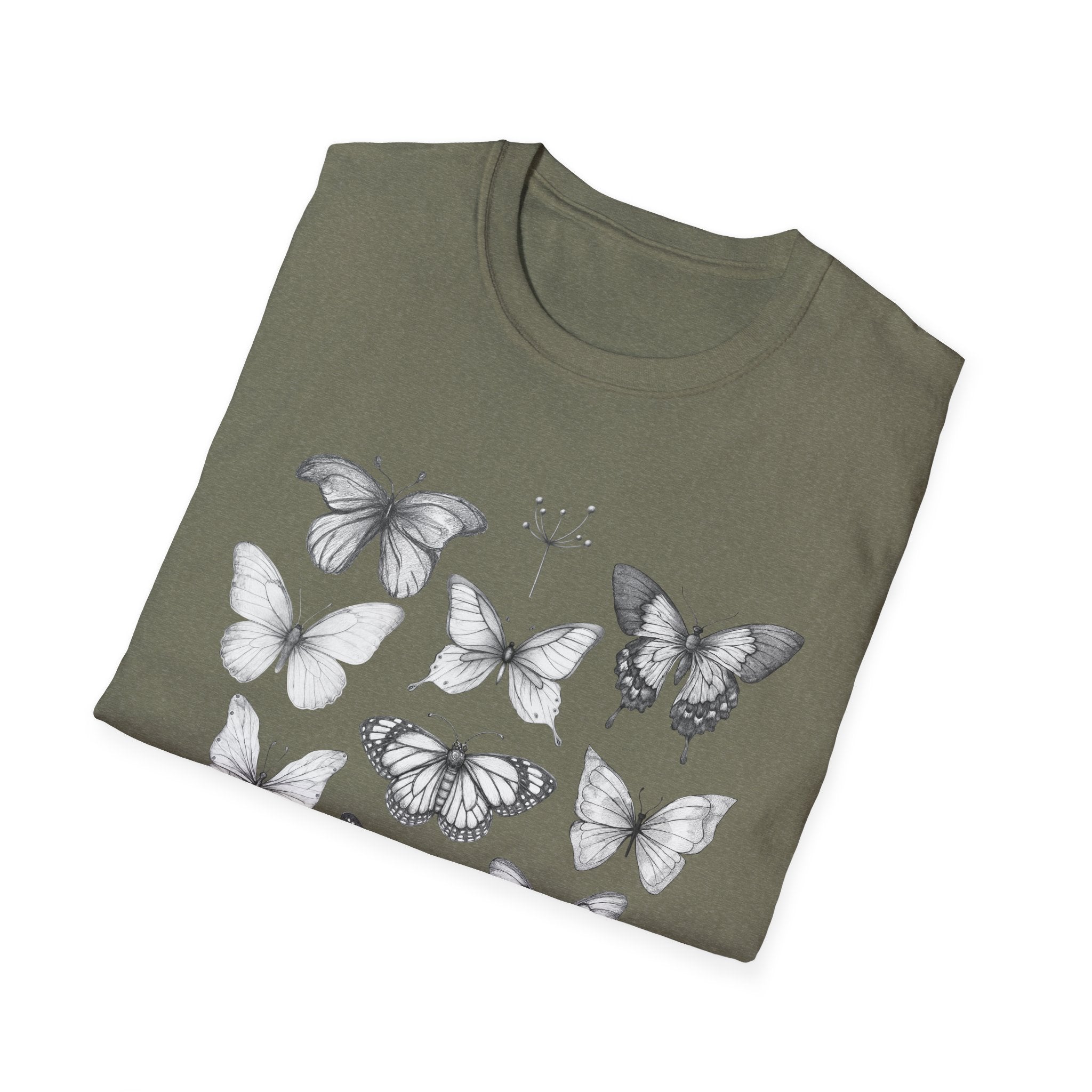 Butterfly Sketch Grid T-Shirt — Vintage Botanical Insect Tee