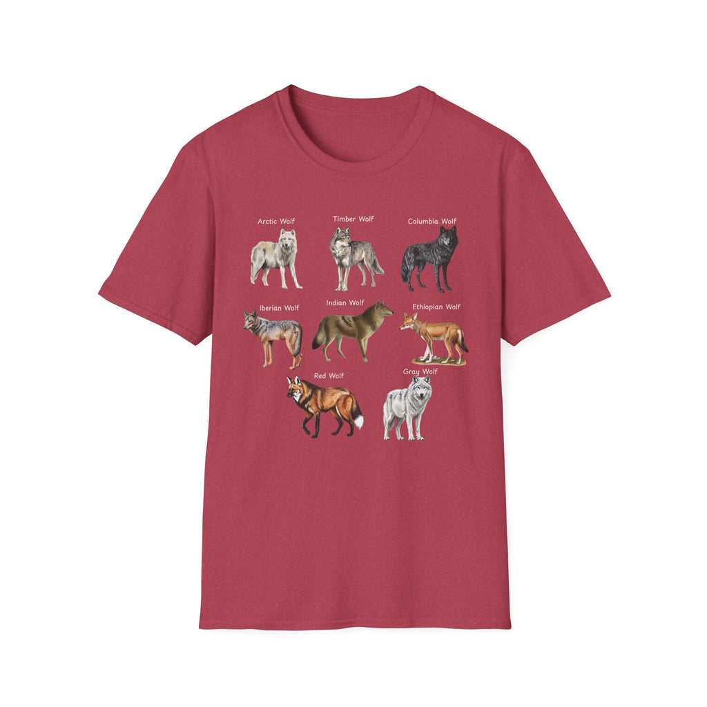 Wolf Species Chart T-Shirt — Illustrated Wolves Guide Tee
