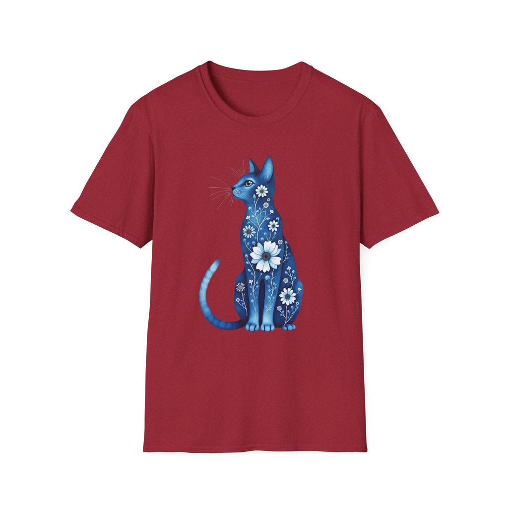 Floral Blue Cat T-Shirt