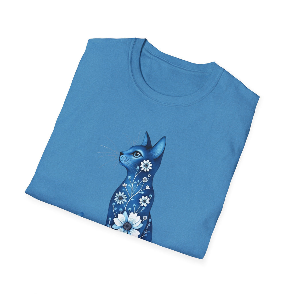 Floral Blue Cat T-Shirt