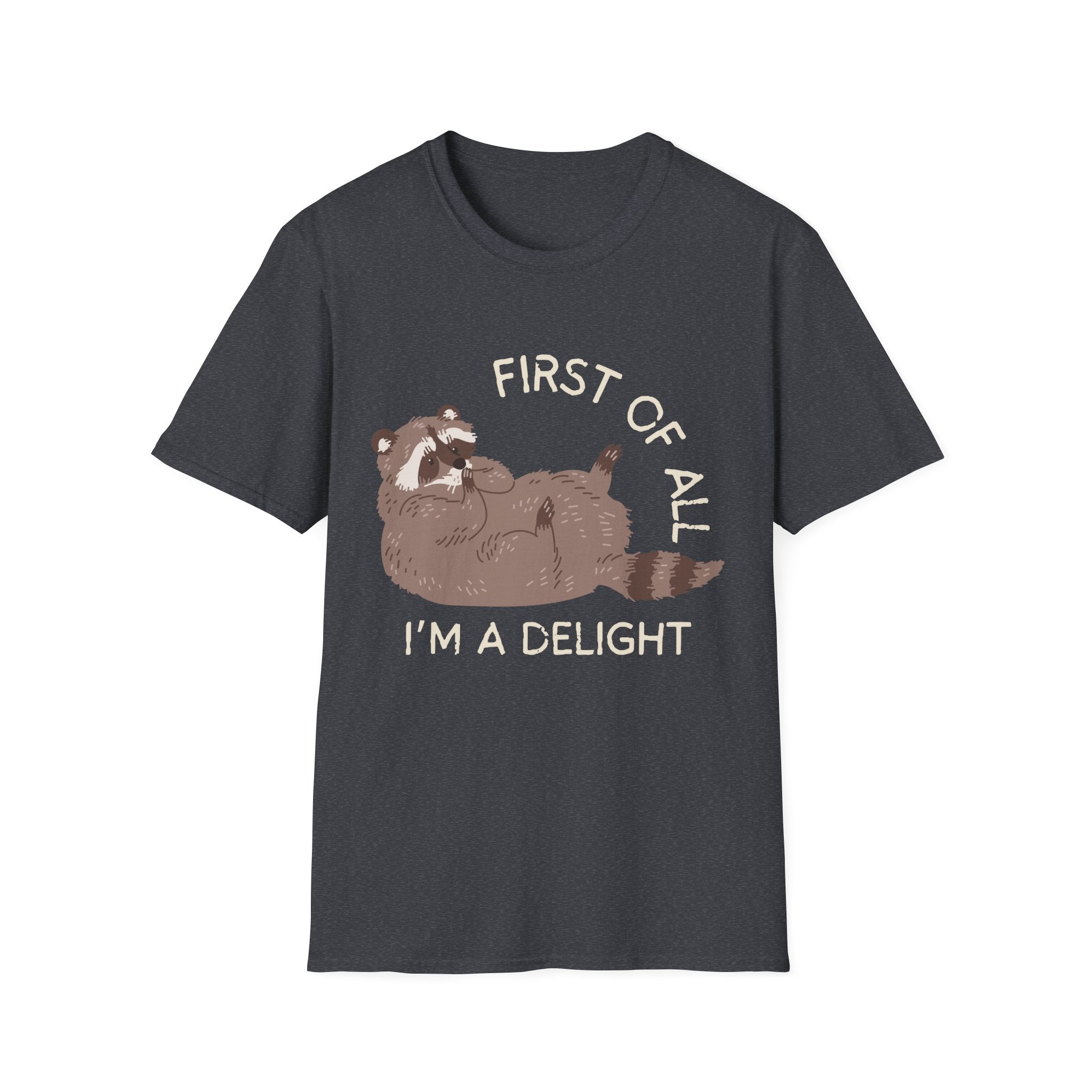 Cute Raccoon Tee — "First Of All, I'm A Delight" Graphic T-Shirt