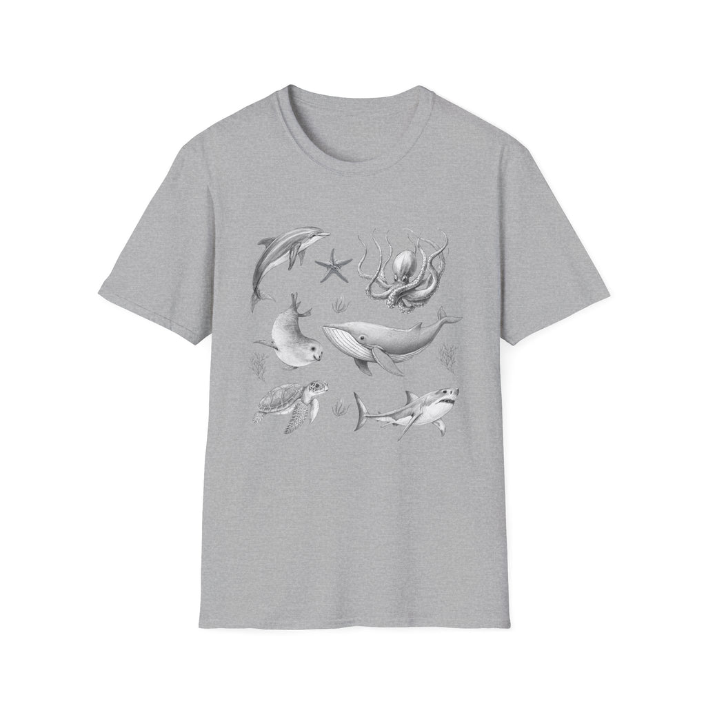 Ocean Wildlife T-Shirt — Monochrome Marine Life Design