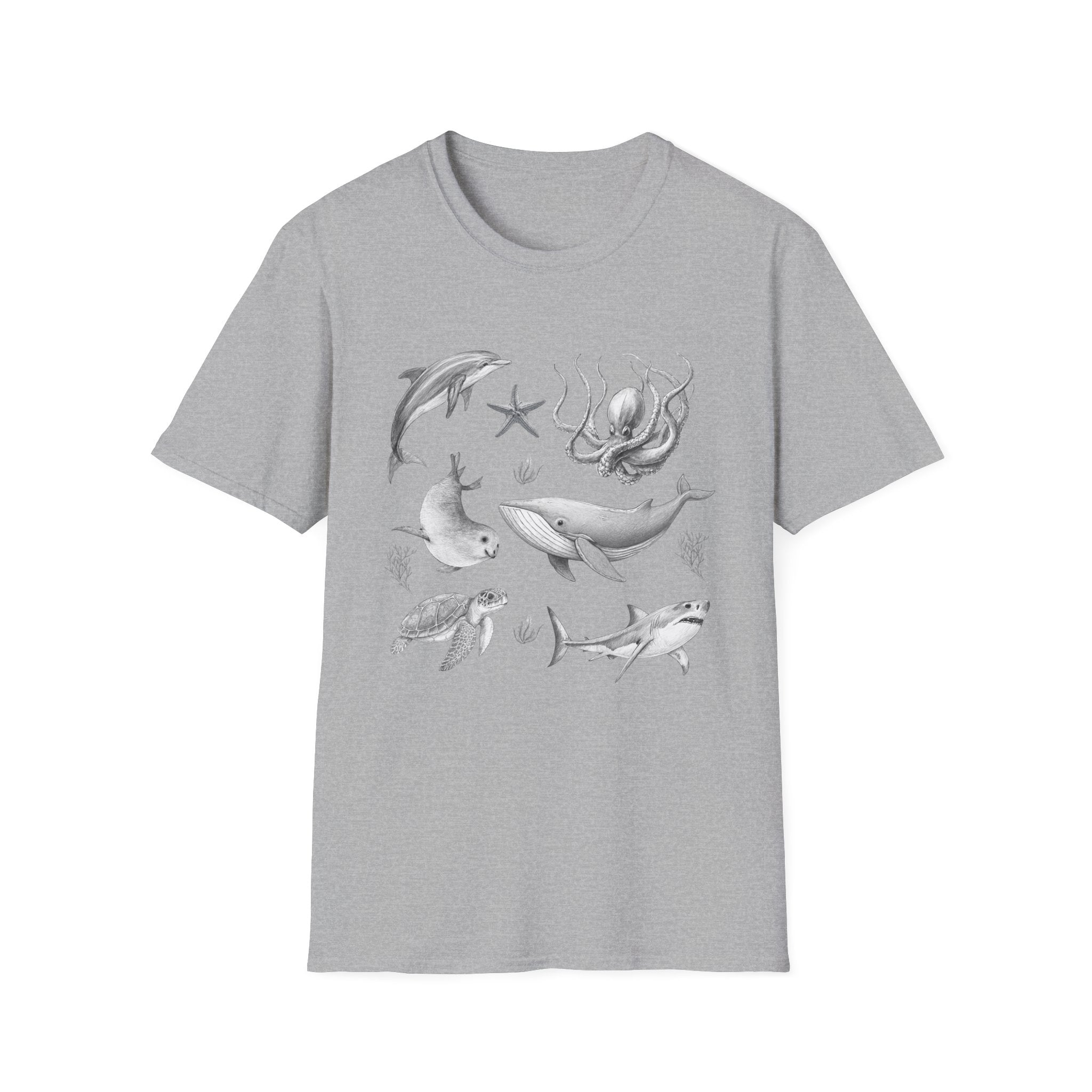 Ocean Wildlife T-Shirt — Monochrome Marine Life Design