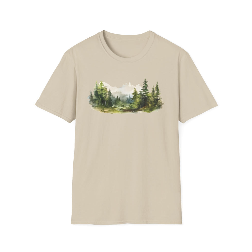 Nature Watercolor Forest T-Shirt — Mountain Pines Scenic Tee