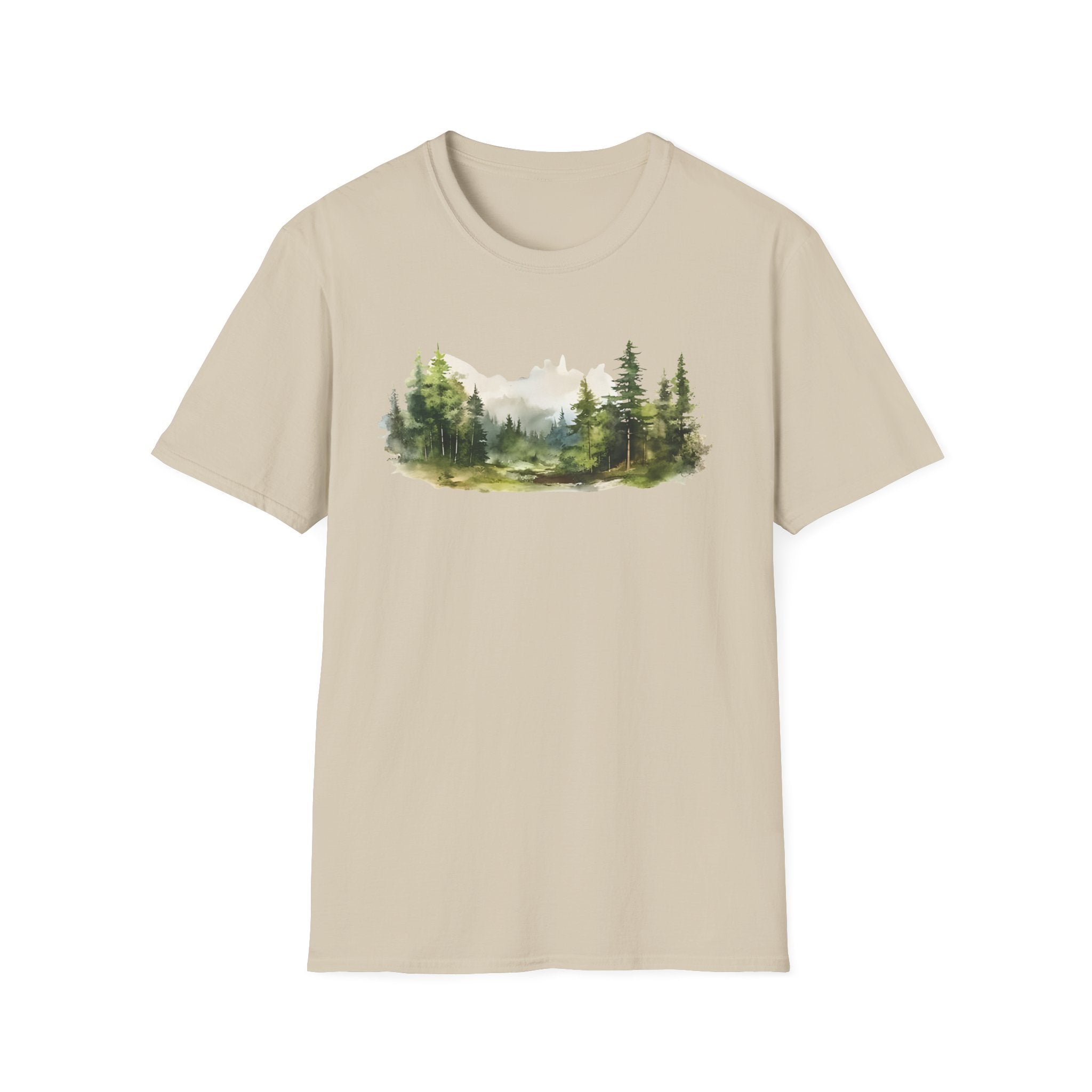 Nature Watercolor Forest T-Shirt — Mountain Pines Scenic Tee