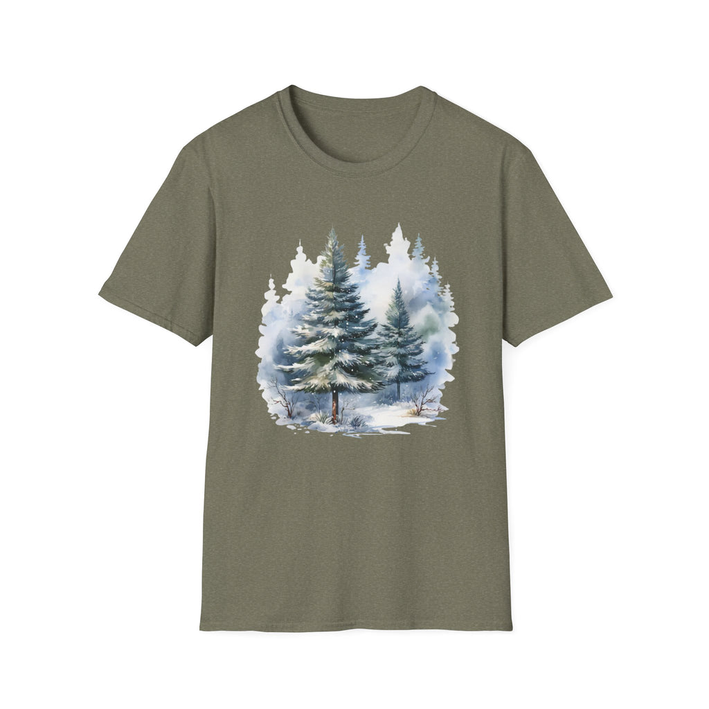 Winter Pine Trees T-Shirt — Watercolor Forest Holiday Tee