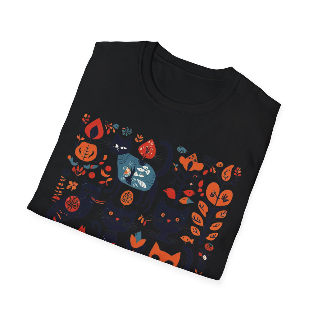 Cats & Flowers T-Shirt — Whimsical Folk Art Cat Graphic Tee