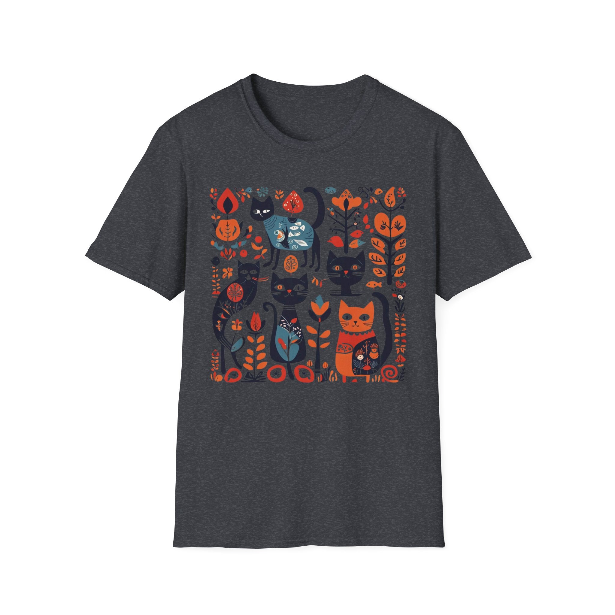 Cats & Flowers T-Shirt — Whimsical Folk Art Cat Graphic Tee