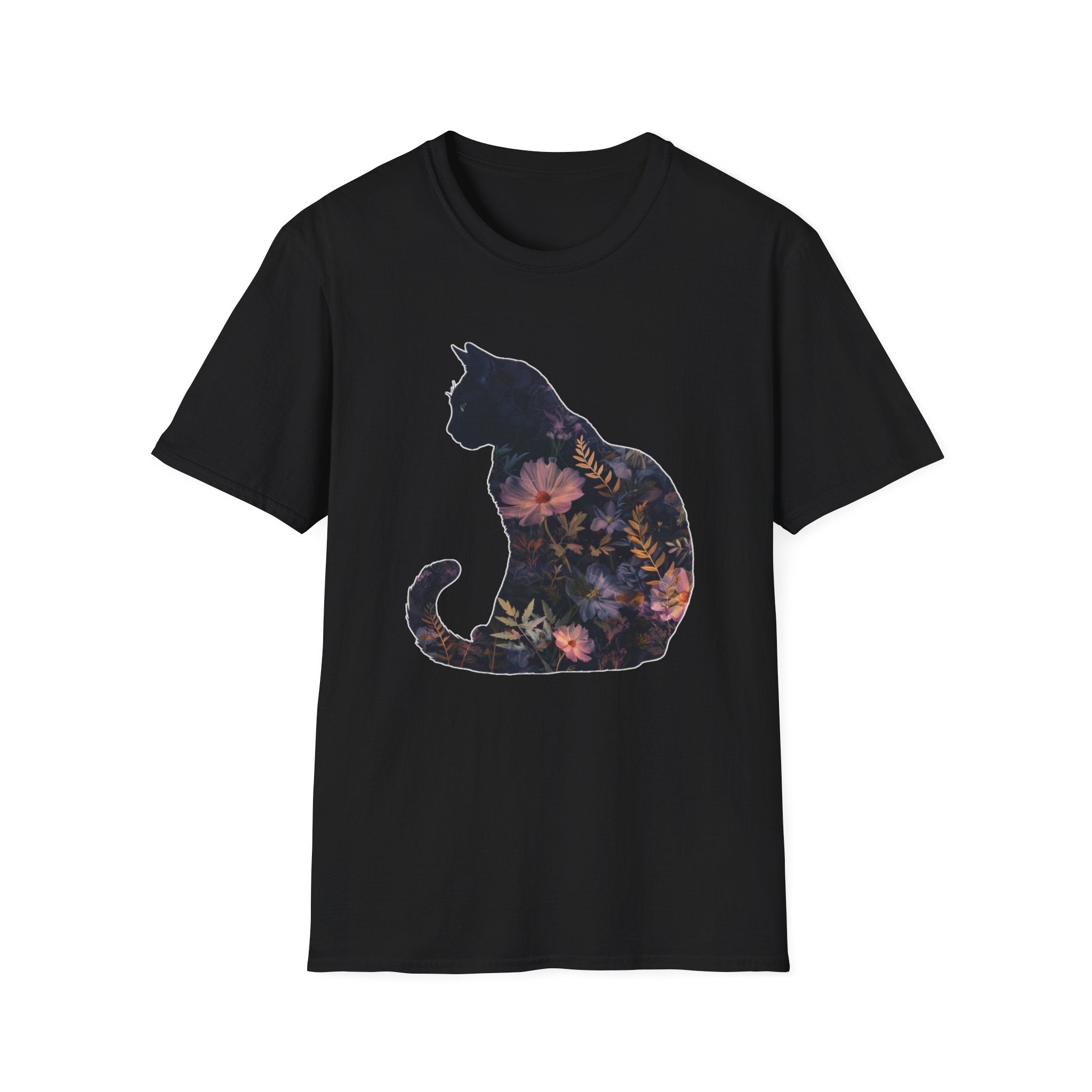 Floral Cat Silhouette T-Shirt