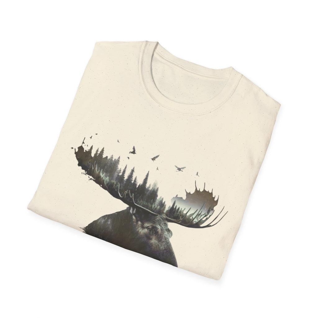 Moose Silhouette T-Shirt — Forest Double-Exposure Wildlife Tee