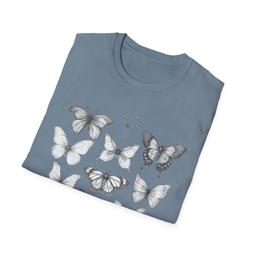 Butterfly Sketch Grid T-Shirt — Vintage Botanical Insect Tee