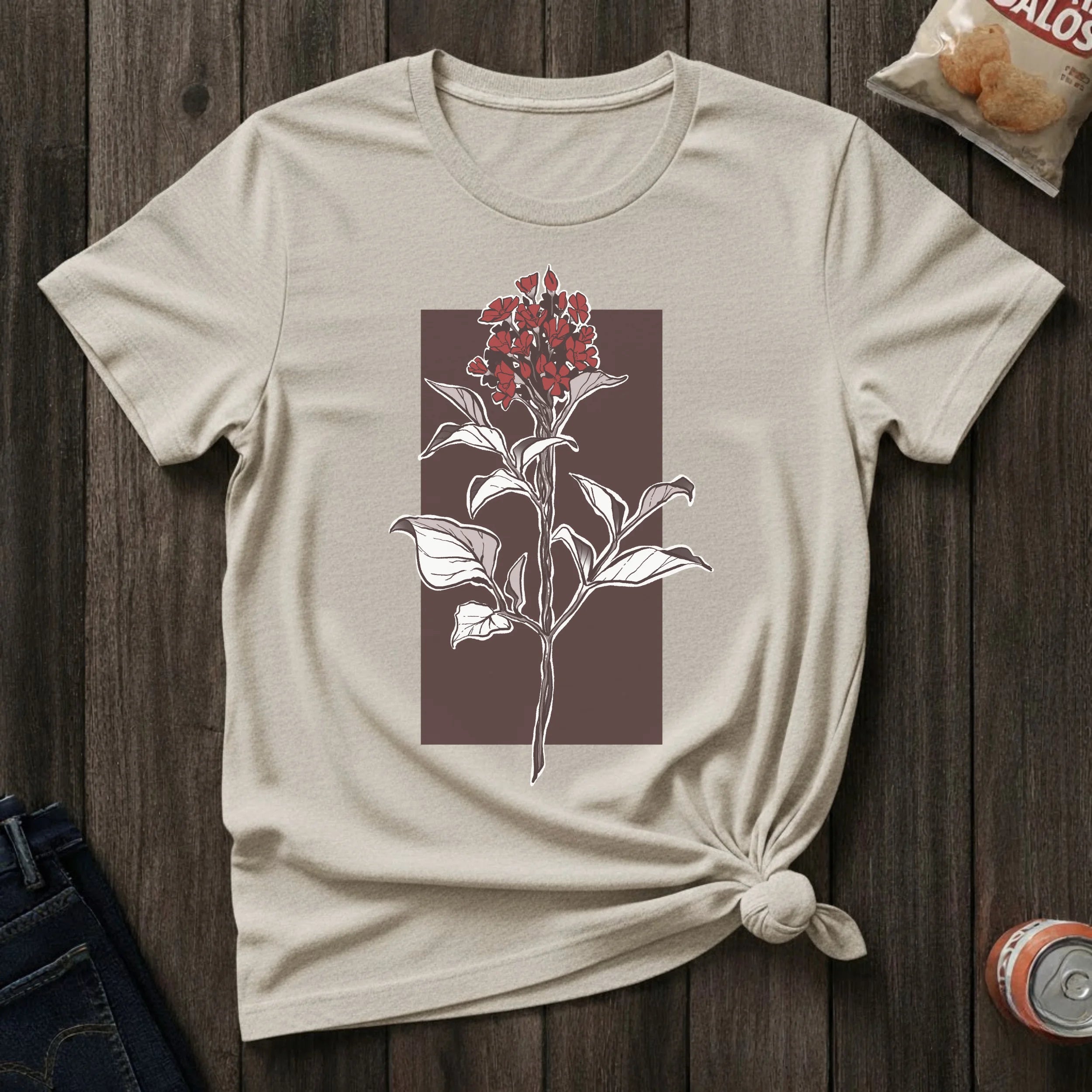 Botanical Floral T‑Shirt — Vintage Red Canna Lily Graphic