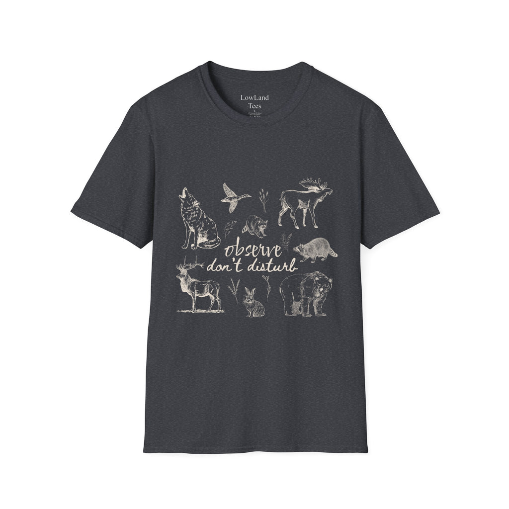 Observe Don’t Disturb T-Shirt — Vintage Sketch Wildlife Field Guide Tee