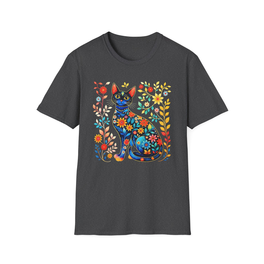 Floral Folk Art Cat T-Shirt — Colorful Boho Cat Tee