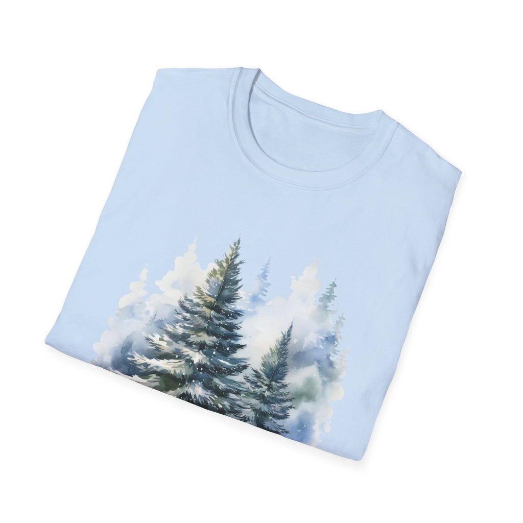 Winter Pine Trees T-Shirt — Watercolor Forest Holiday Tee