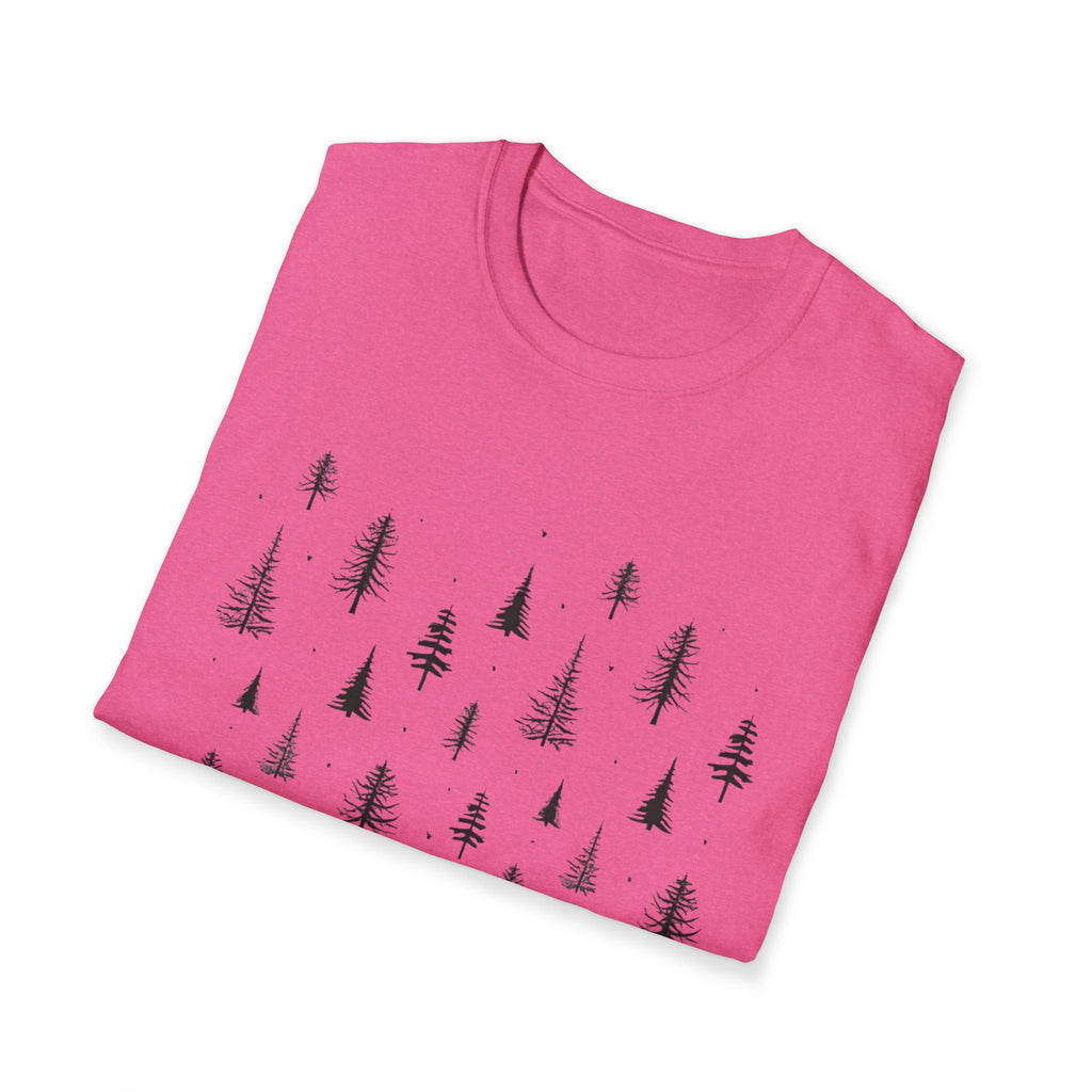 Pine Grove Minimalist Tee — Hand-Drawn Forest Trees T-Shirt