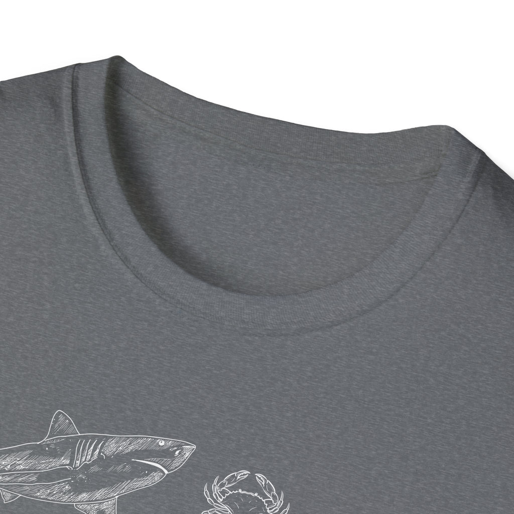 Marine Life Sketch T-Shirt — Minimal Ocean Creatures Illustration