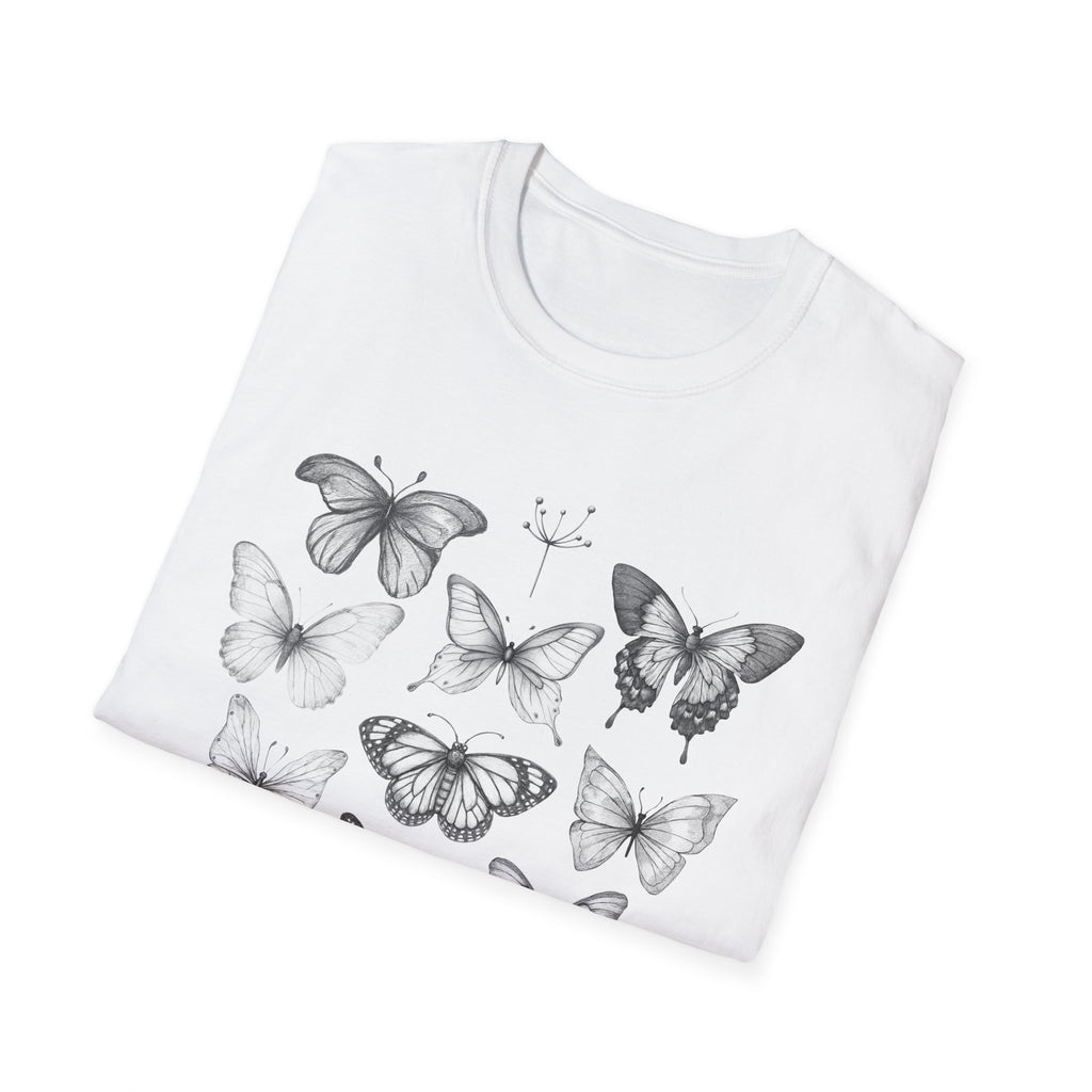 Butterfly Sketch Grid T-Shirt — Vintage Botanical Insect Tee