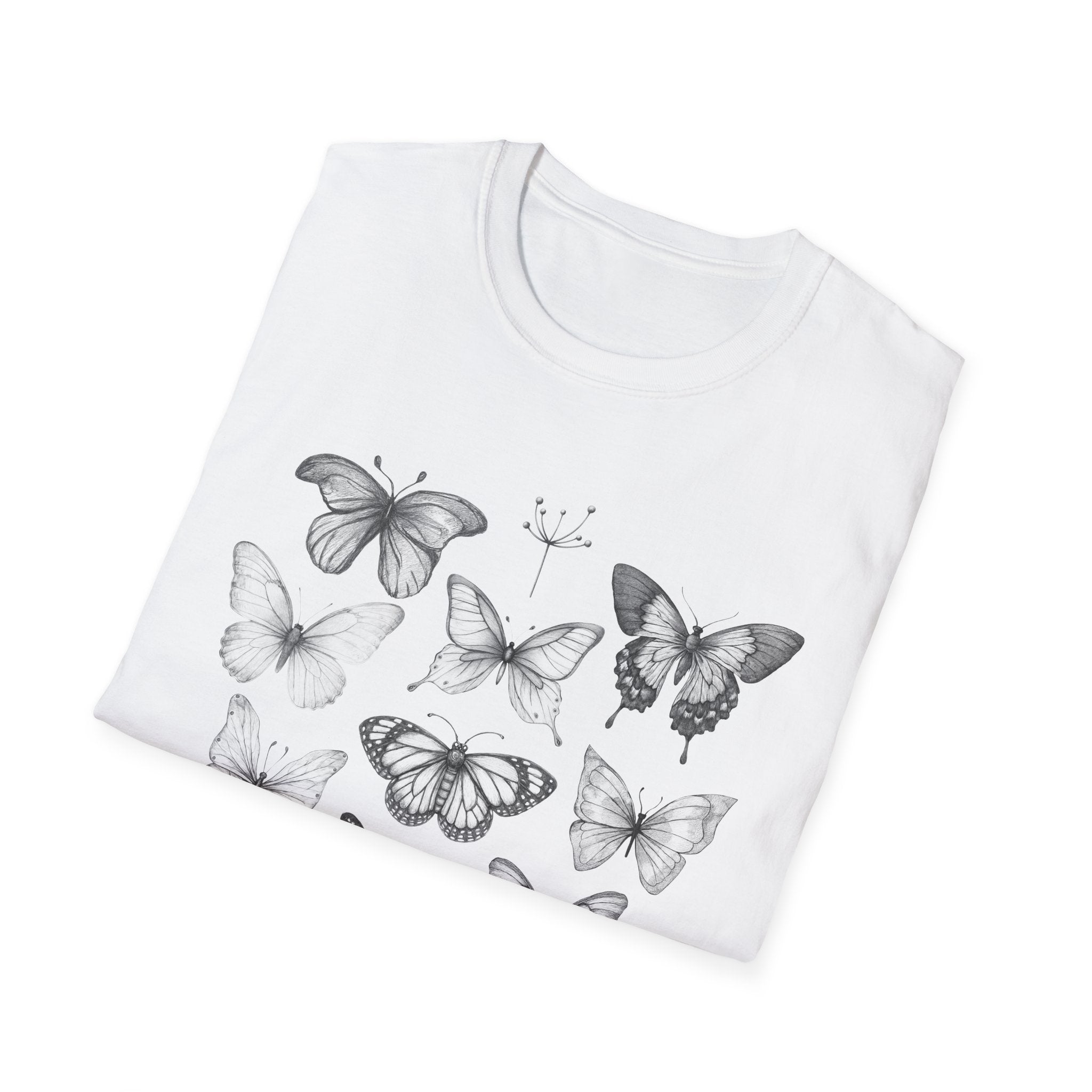 Butterfly Sketch Grid T-Shirt — Vintage Botanical Insect Tee