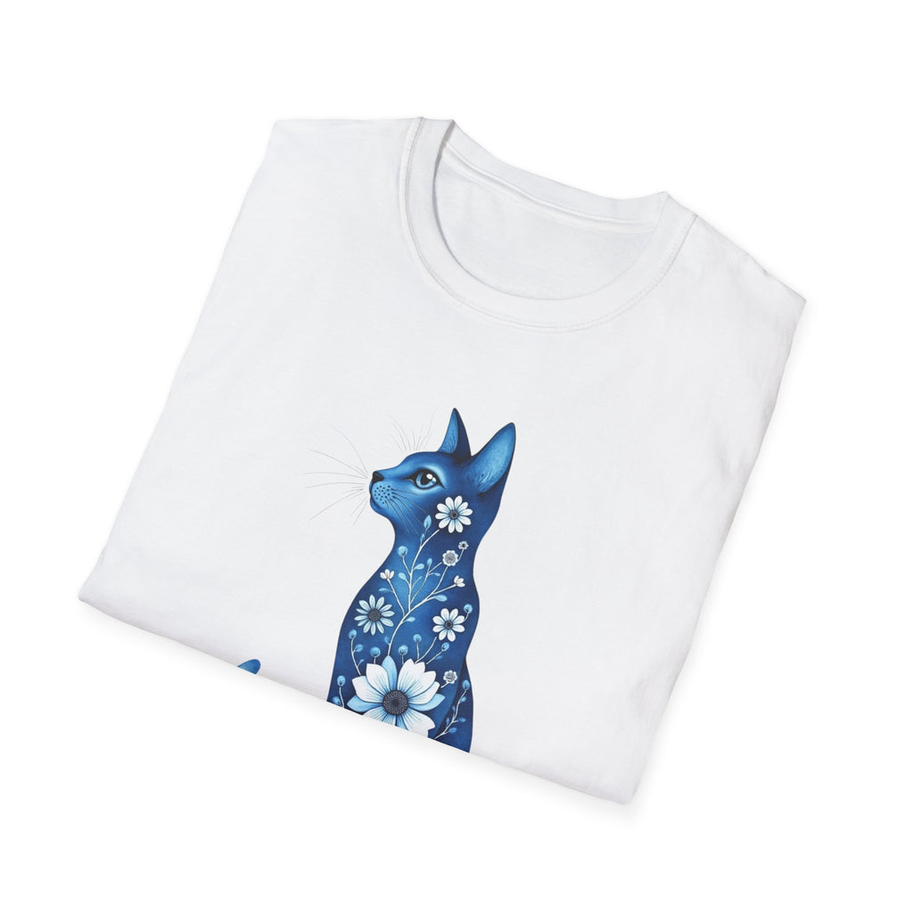 Floral Blue Cat T-Shirt