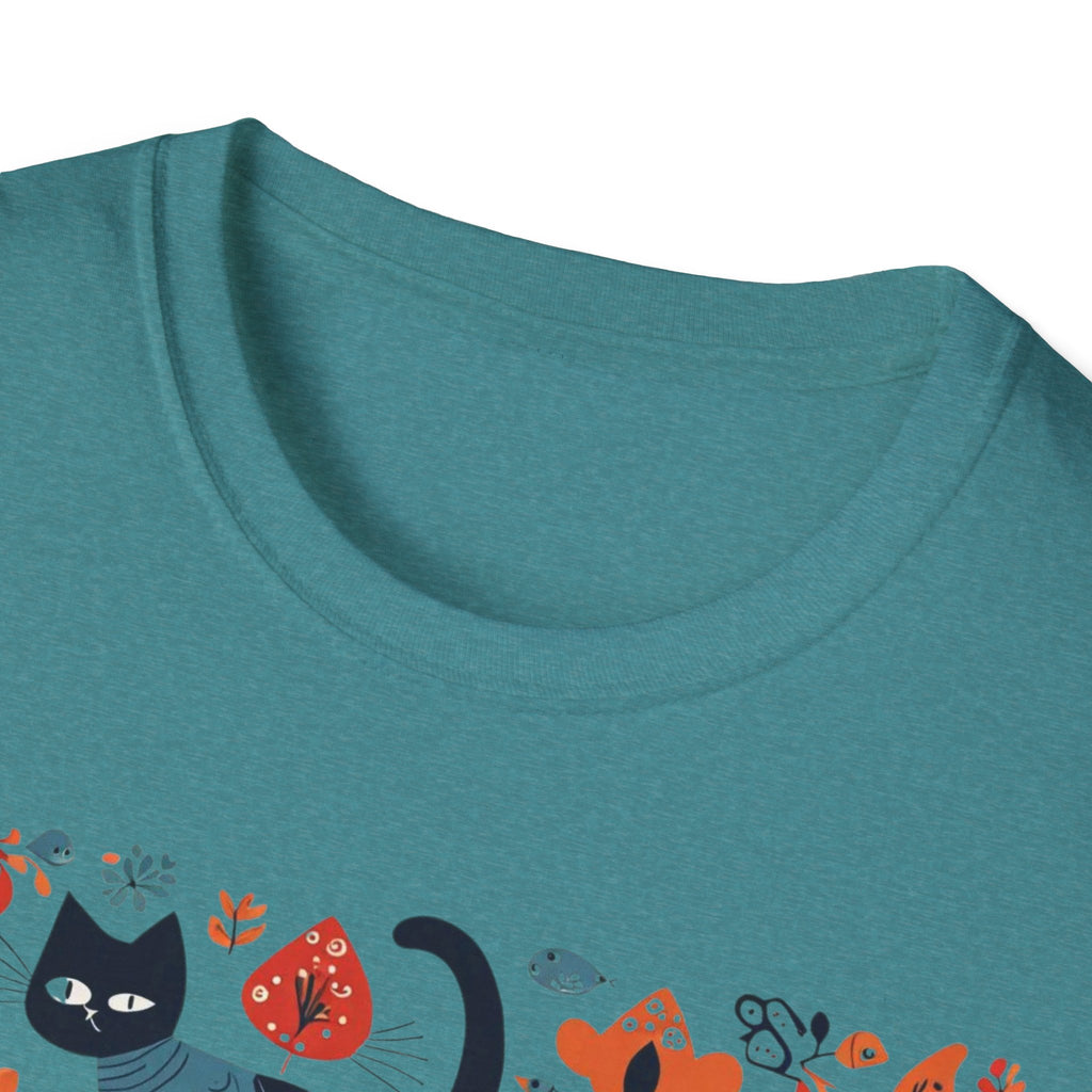 Cats & Flowers T-Shirt — Whimsical Folk Art Cat Graphic Tee