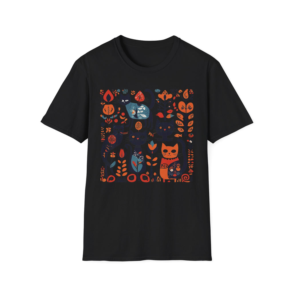 Cats & Flowers T-Shirt — Whimsical Folk Art Cat Graphic Tee