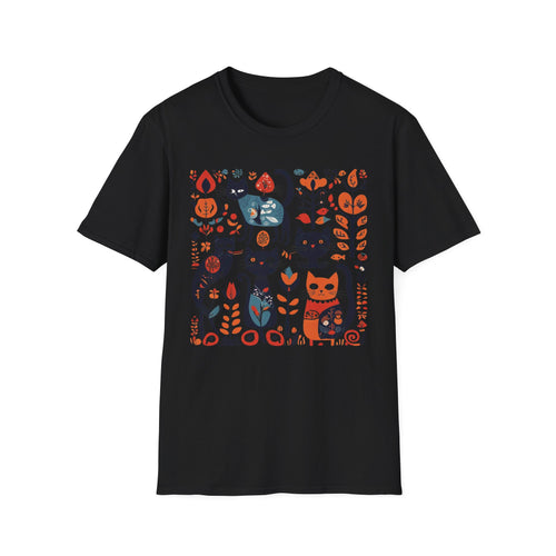 Cats & Flowers T-Shirt — Whimsical Folk Art Cat Graphic Tee