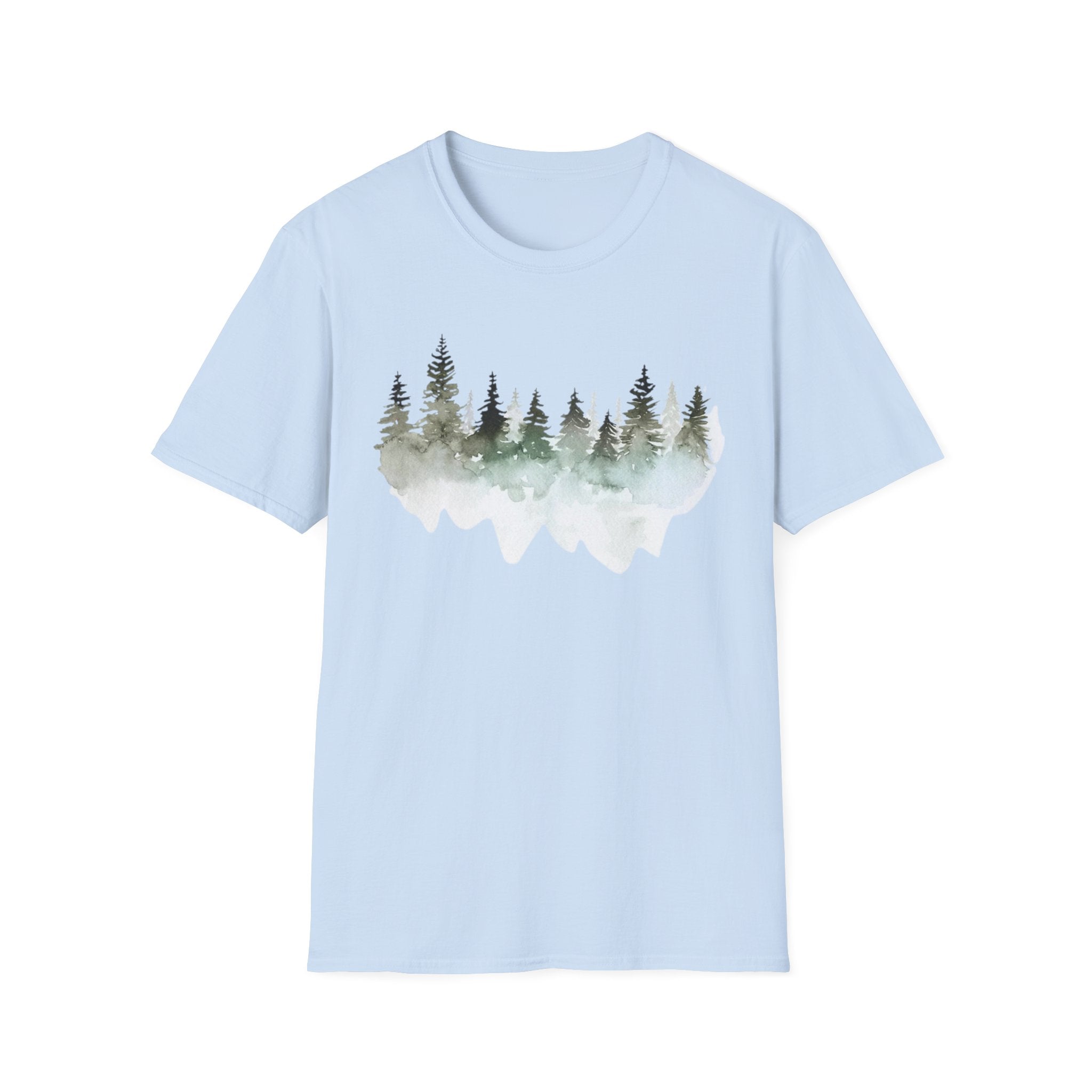 Forest Watercolor T-Shirt — Misty Pine Trees Nature Tee