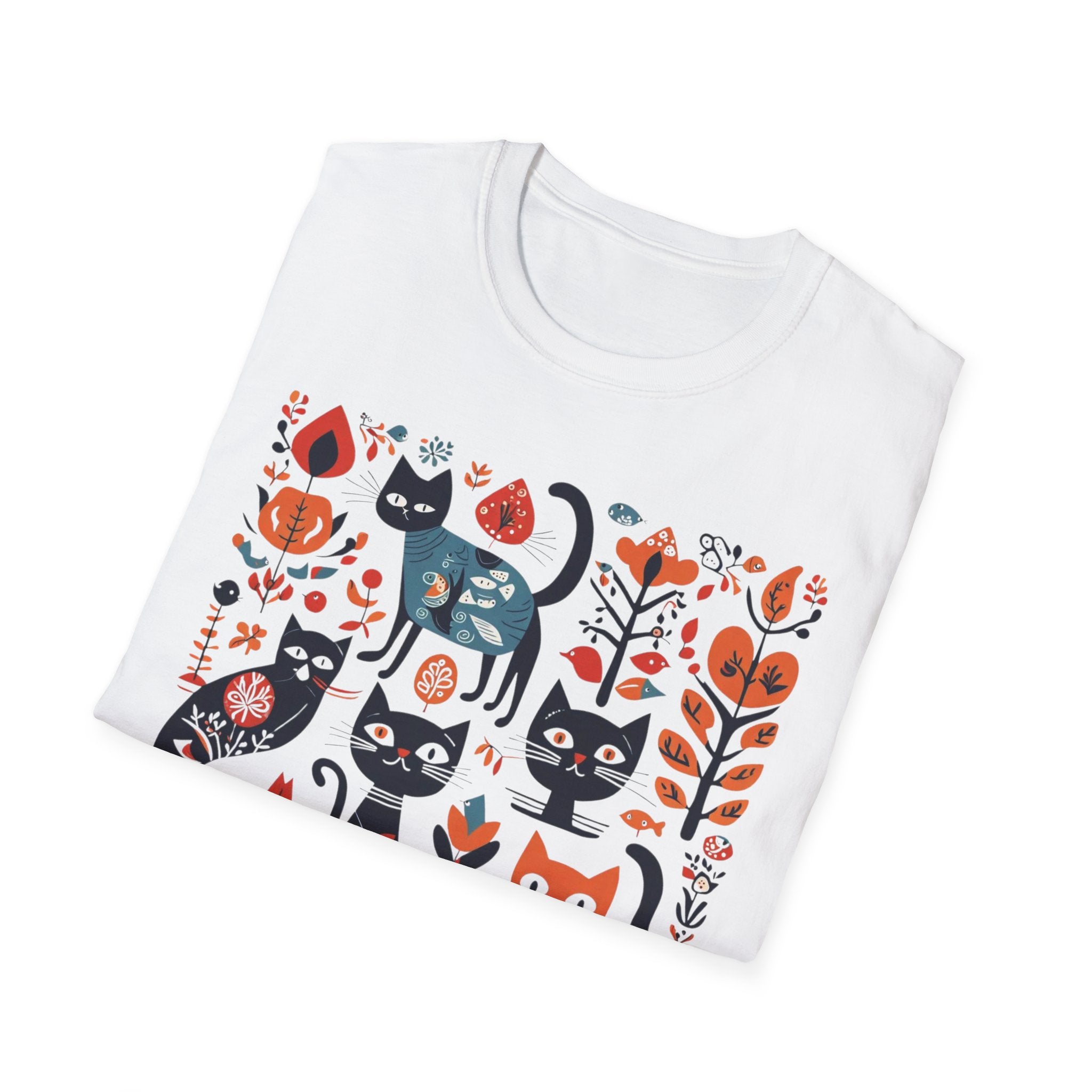 Cats & Flowers T-Shirt — Whimsical Folk Art Cat Graphic Tee