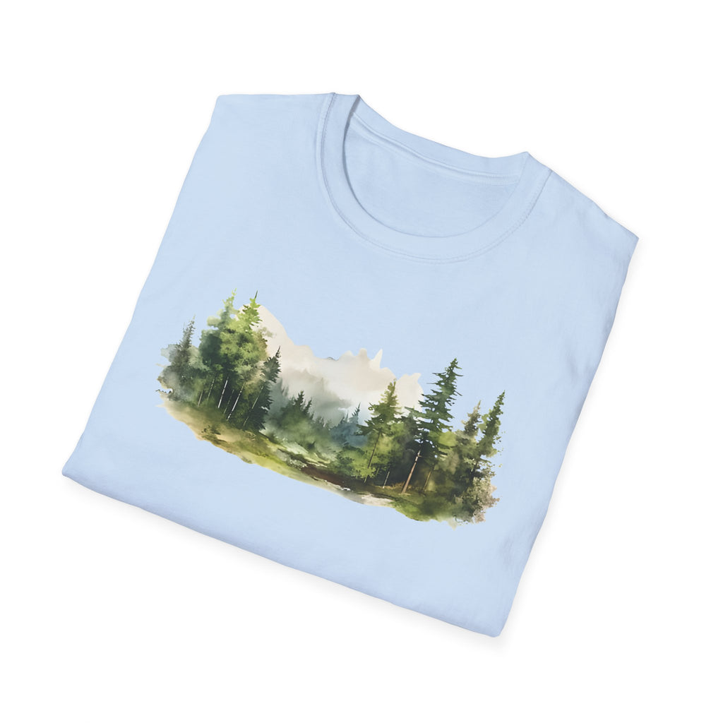 Nature Watercolor Forest T-Shirt — Mountain Pines Scenic Tee