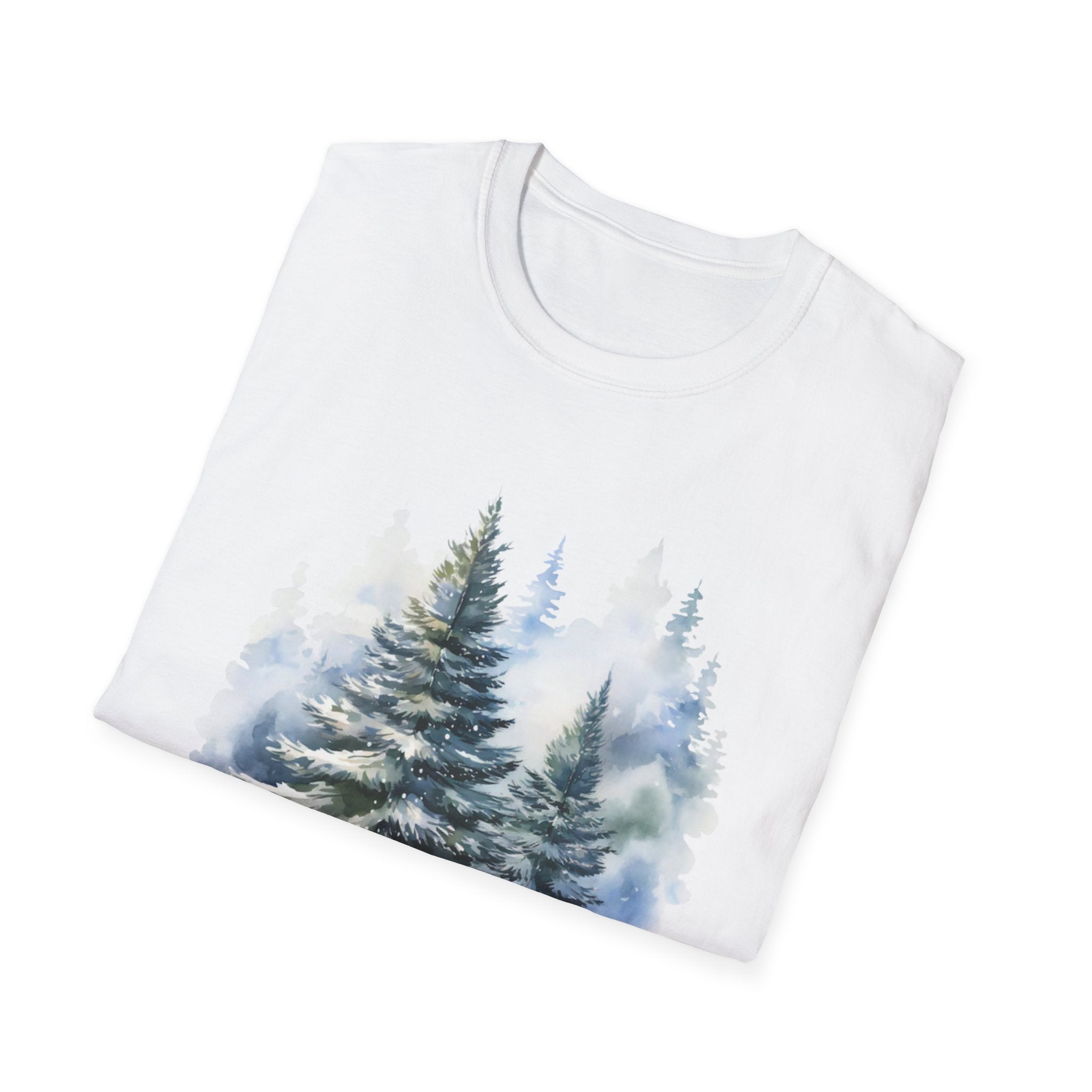 Winter Pine Trees T-Shirt — Watercolor Forest Holiday Tee