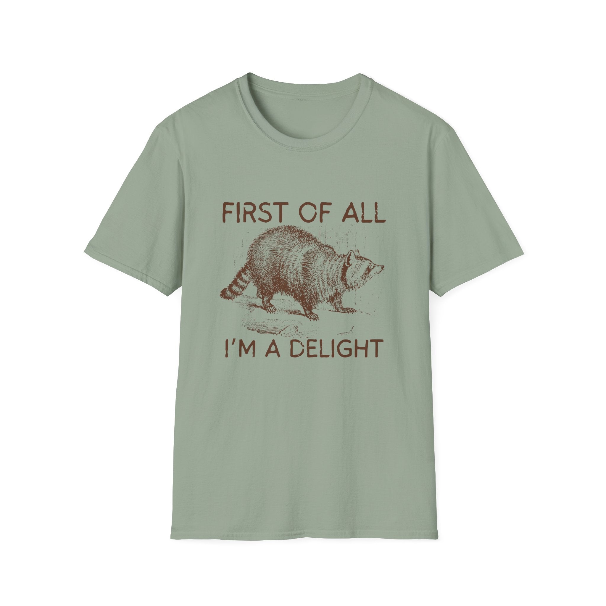 T-Shirt — “First Of All I’m A Delight” Raccoon Vintage Graphic Tee