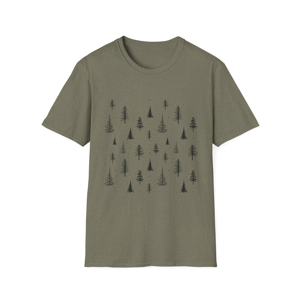 Pine Grove Minimalist Tee — Hand-Drawn Forest Trees T-Shirt