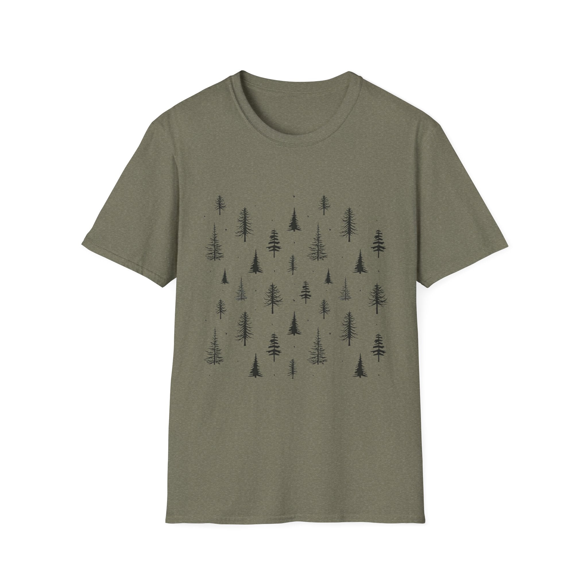 Pine Grove Minimalist Tee — Hand-Drawn Forest Trees T-Shirt
