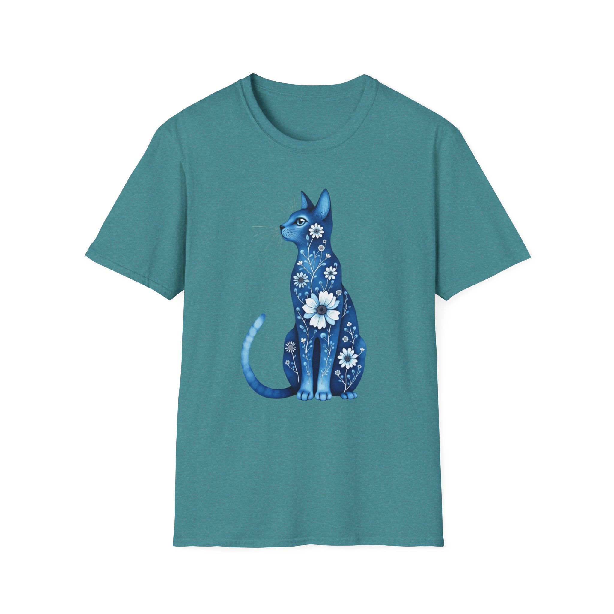 Floral Blue Cat T-Shirt