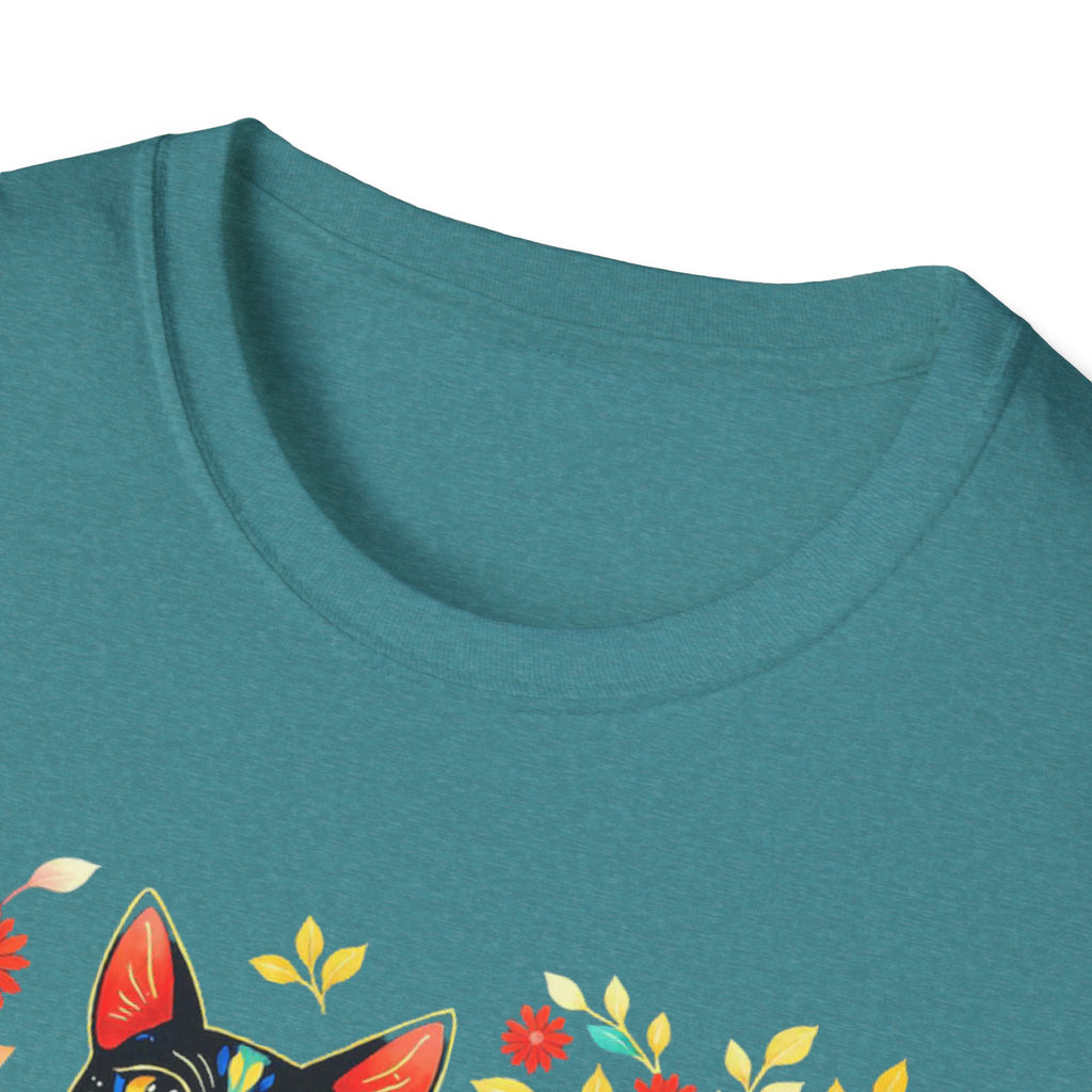 Floral Folk Art Cat T-Shirt — Colorful Boho Cat Tee