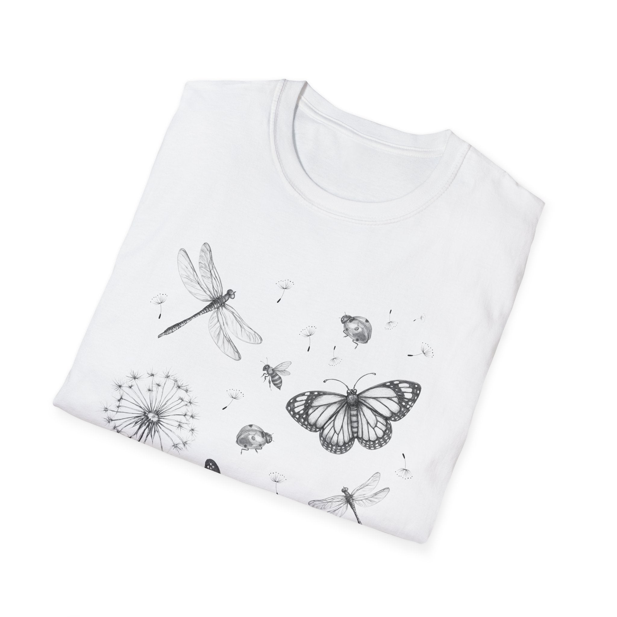 Butterfly & Dandelion Tee — Delicate Botanical Nature T-Shirt
